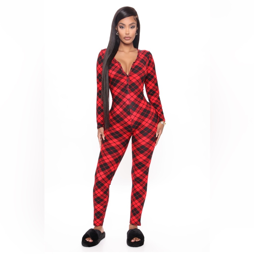 NEW FashionNova Plaid Pajama Onesie